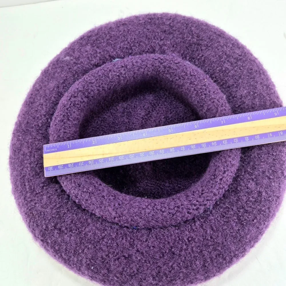 Handmade Purple Felted Wool Hat w/ Green Blue Crochet Band Boho Retro
